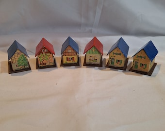 Set of 6 vintage 1950's Putz miniature cardboard houses marked, "Made in Germany East".