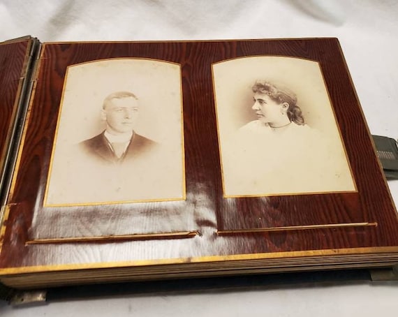 Antique Velvet Covered Photo Album with Latch Closure - Victorian Photo Album with Photos
