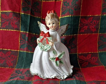 1950's NAPCO Angel With Wreath Christmas Figurine Planter Holiday Decor