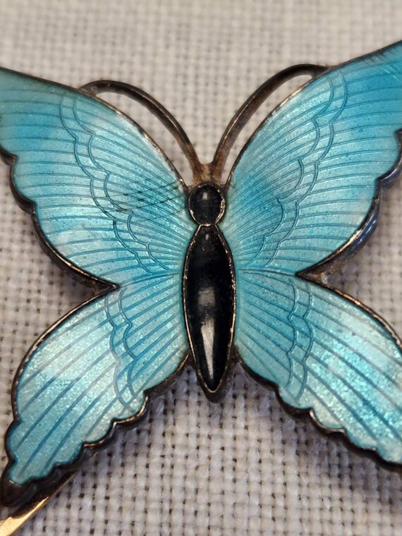 Blue Cloisonne On Gold Toned Butterfly Hair Clip … - image 2