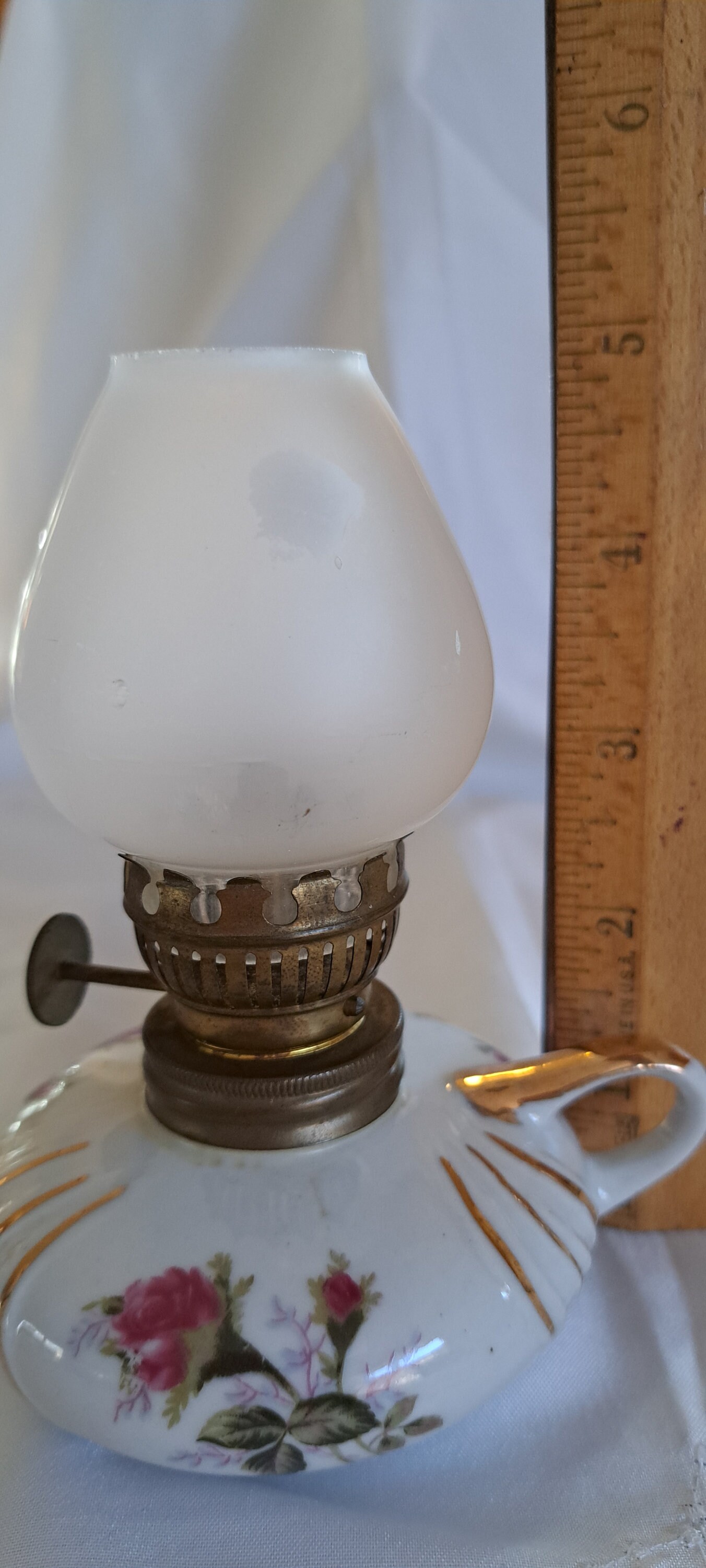 Vintage Small China Oil Lamp, Hand Painted With Pink Roses Etsy