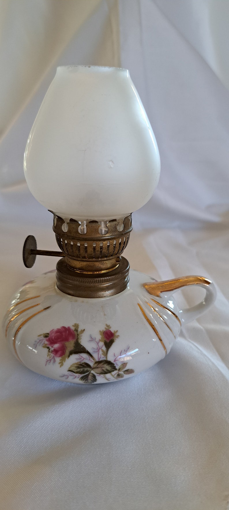 Vintage Small China Oil Lamp, Hand Painted With Pink Roses Etsy