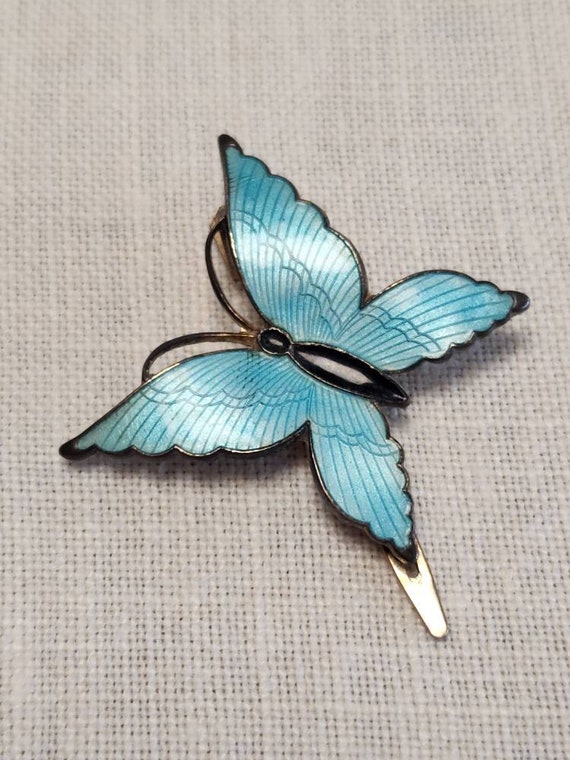 Blue Cloisonne On Gold Toned Butterfly Hair Clip … - image 3