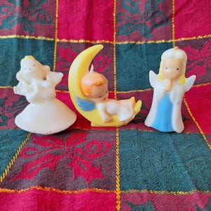 3 Vintage Gurley Candle Company Angel Christmas Holiday Candles Decorations