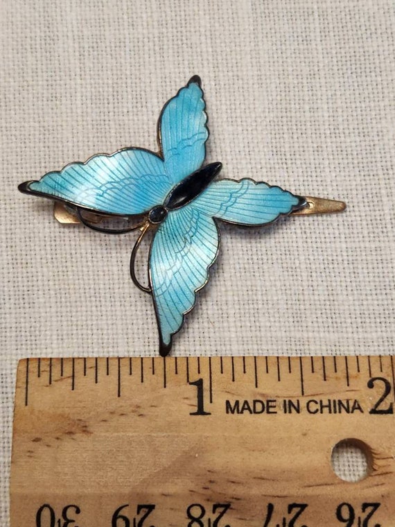Blue Cloisonne On Gold Toned Butterfly Hair Clip … - image 9