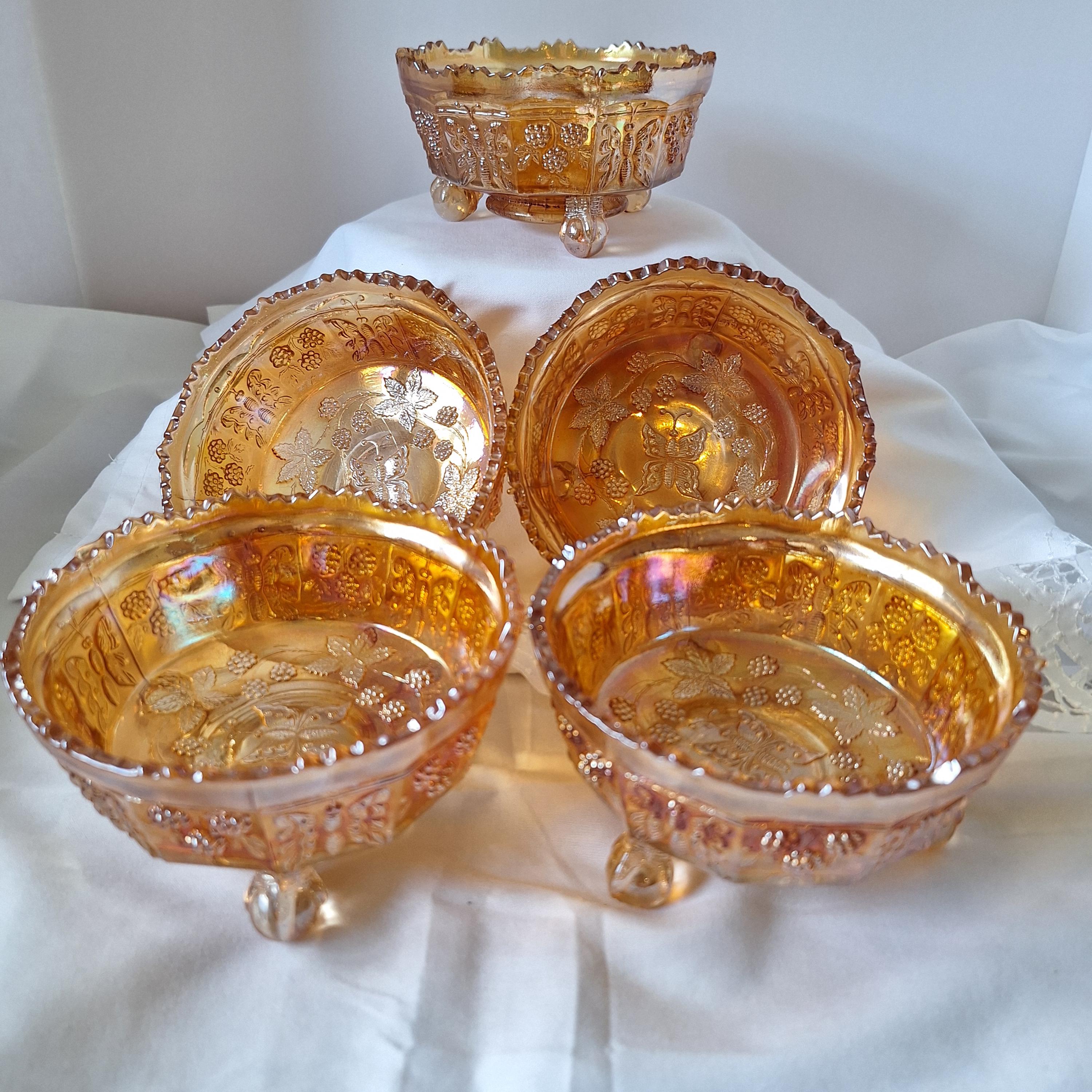 フェントン　バタフライ柄カーニバルグラス　ヴィンテージ Orange Carnival Glass Butterfly - Etsy