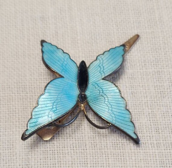 Blue Cloisonne On Gold Toned Butterfly Hair Clip … - image 4