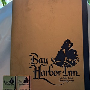 Vintage Bay Harbor Inn at Cedar Point Sandusky OH, menu and matchbooks from the 1980&#39;s.