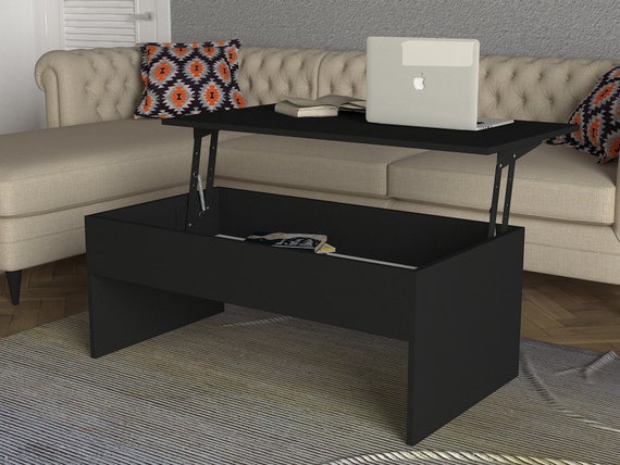 44" x 24" Devon Lift-Top Coffee Table Comes with PVC Edge Banding Protection Black