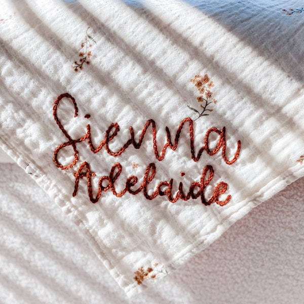 Hand-Embroidered Name Swaddle