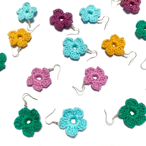 Crochet Flower Earrings, Organic Cotton