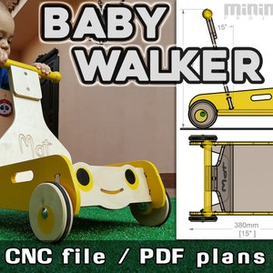 BABY WALKER, arquivo cnc, planos digitais em pdf, andador de bebê cnc, arquivo dxf, trabalho em madeira, carrinho de criança cnc, arquivo de roteador, andador de bebê diy