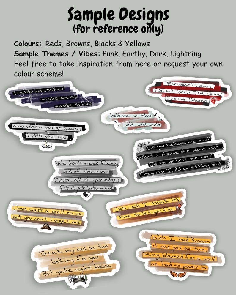 Sticker Lyrics Custom Song Lyric Sticker – Waterproof Handwritten Style Vinyl Decal - Etsy