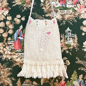 Vintage Handmade Crochet and Lace Bag