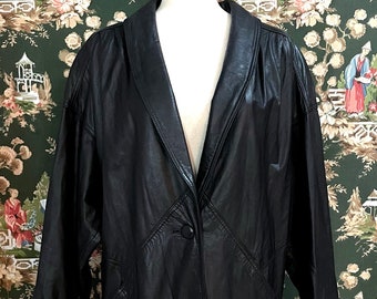 1980s Vintage Black Leather Coat by Jacqueline Ferrar