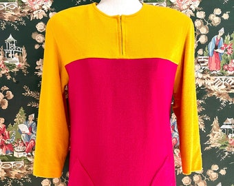 1980s Vintage Wool Color Block Dress by Tom and Linda Platt for Saks Fifth Avenue