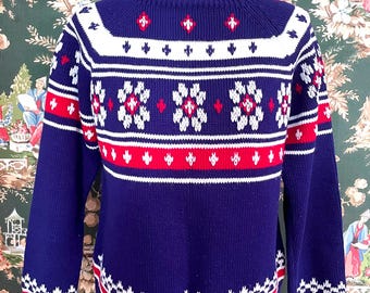 1980s Vintage Acrylic Fair Isle Ski Sweater by JC Penney (Small)