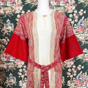 1970s Vintage Boho Sweater with Belt and Kimono Sleeves