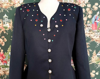 1980s Vintage Jacket with Rhinestone Detail by Leslie Fay