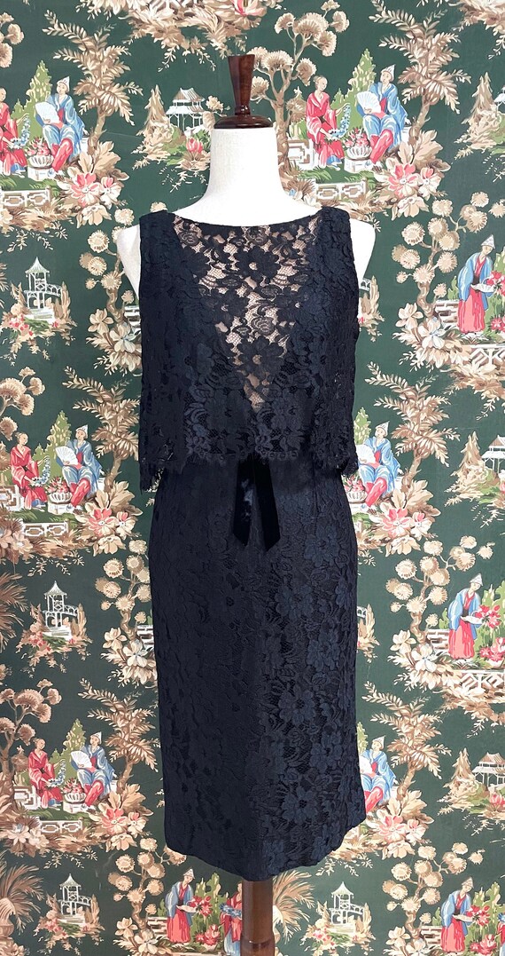 1960s Vintage Handmade Black Lace Cocktail Dress