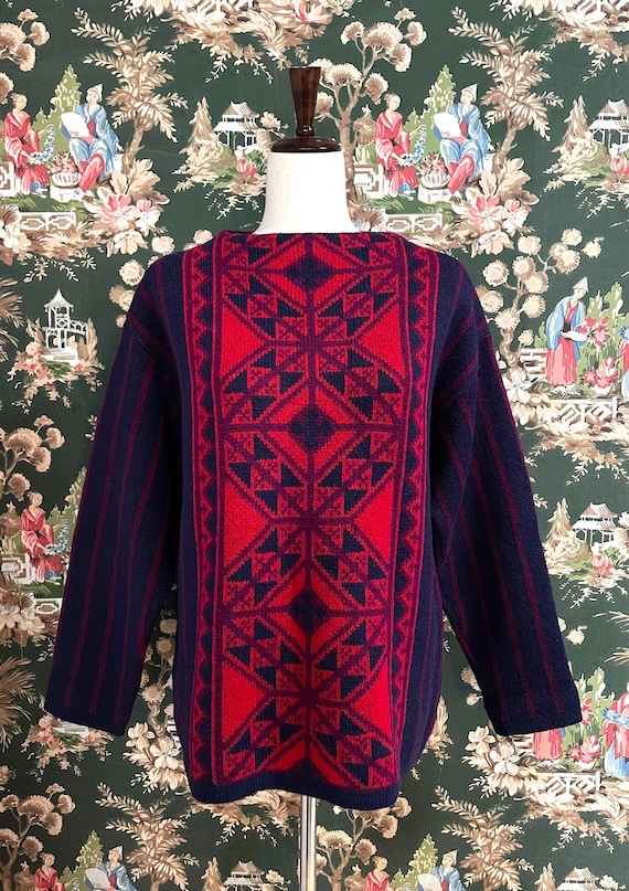 1960s/1970s Red and Blue Norwegian Wool Sweater