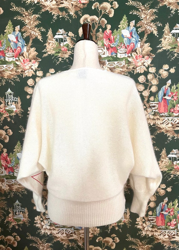 1980s Vintage White Angora Sweater with Pink Sati… - image 6