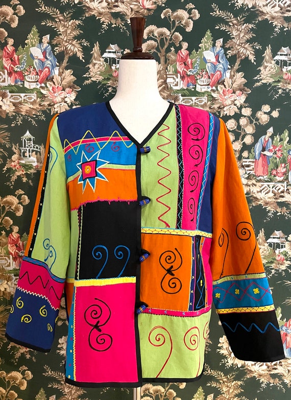 1990s Vintage Indigo Moon Patchwork Jacket - image 2