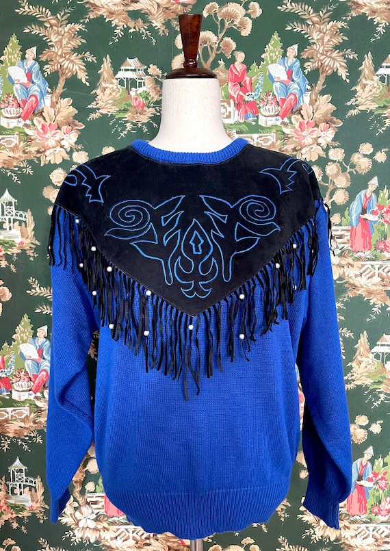 1980s Vintage Acrylic and Suede Fringe Western Swe