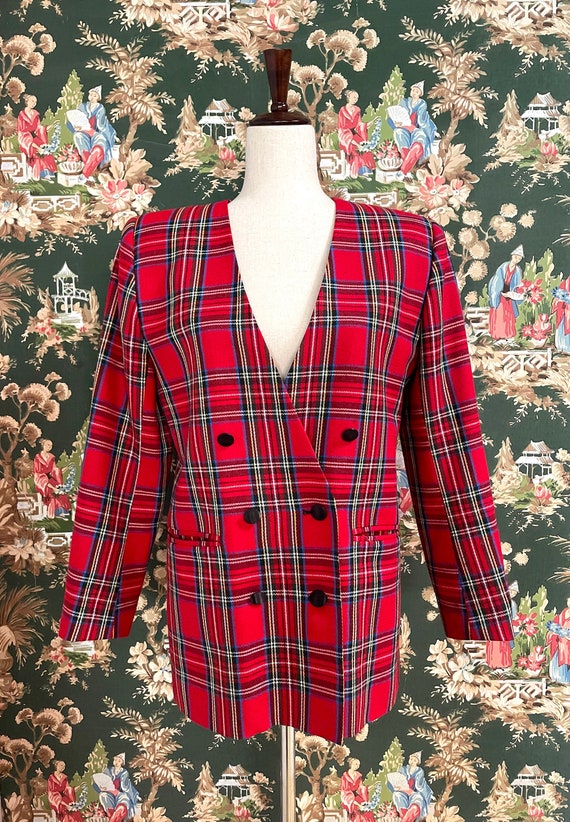 1980s Vintage Red Plaid Blazer - image 1