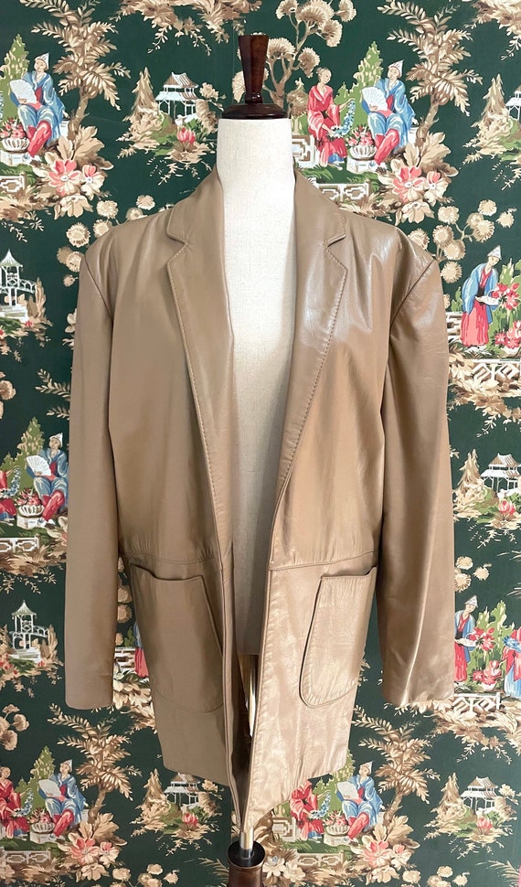 1980s Vintage Tan Leather Blazer - image 1