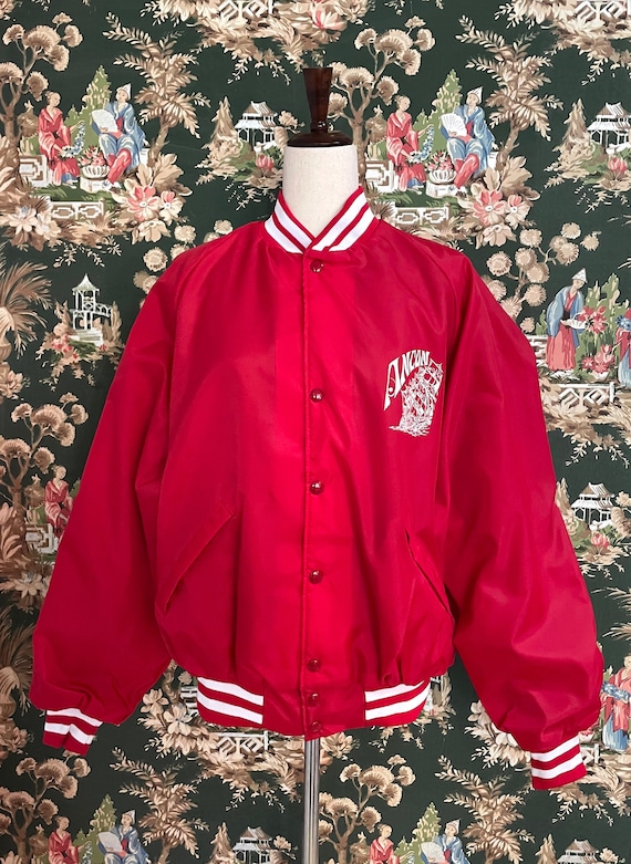 1990s Vintage Oversized Red Nylon Bomber Jacket by