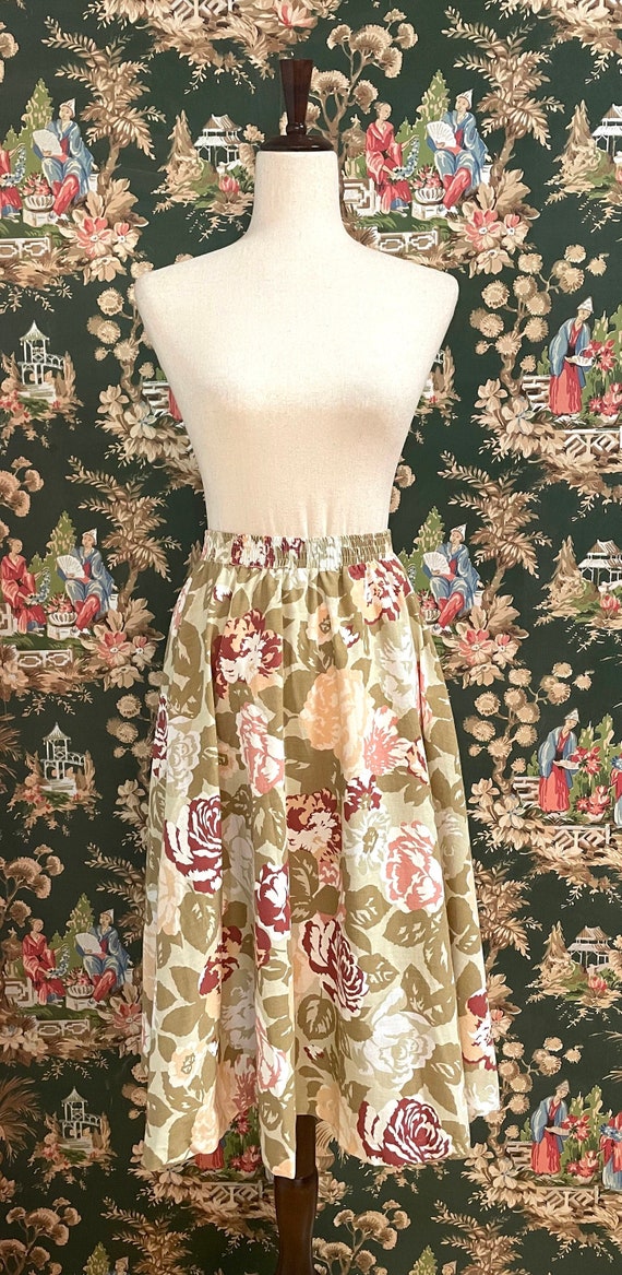 1980s Vintage Cotton/Polyester Blend Floral Skirt