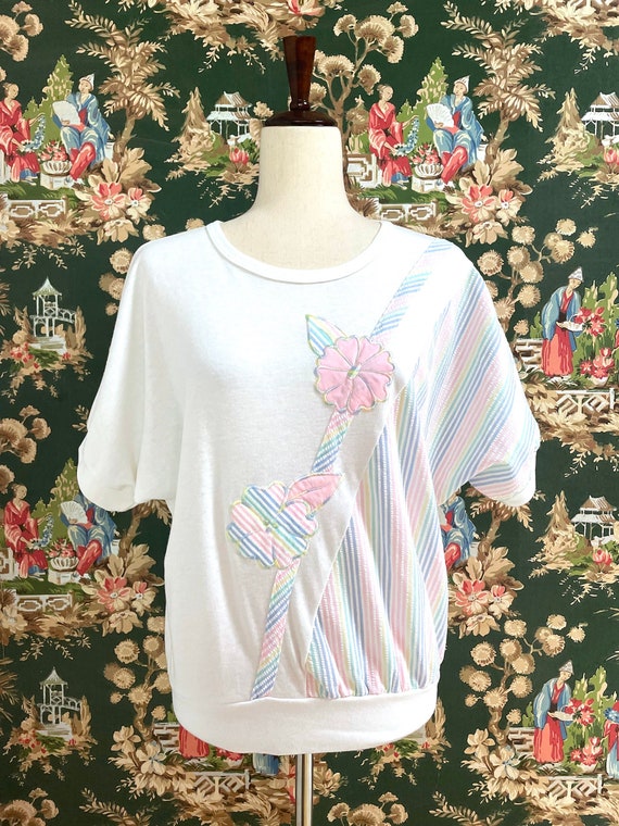 1970s Vintage T-Shirt with Seersucker Appliqué - image 1