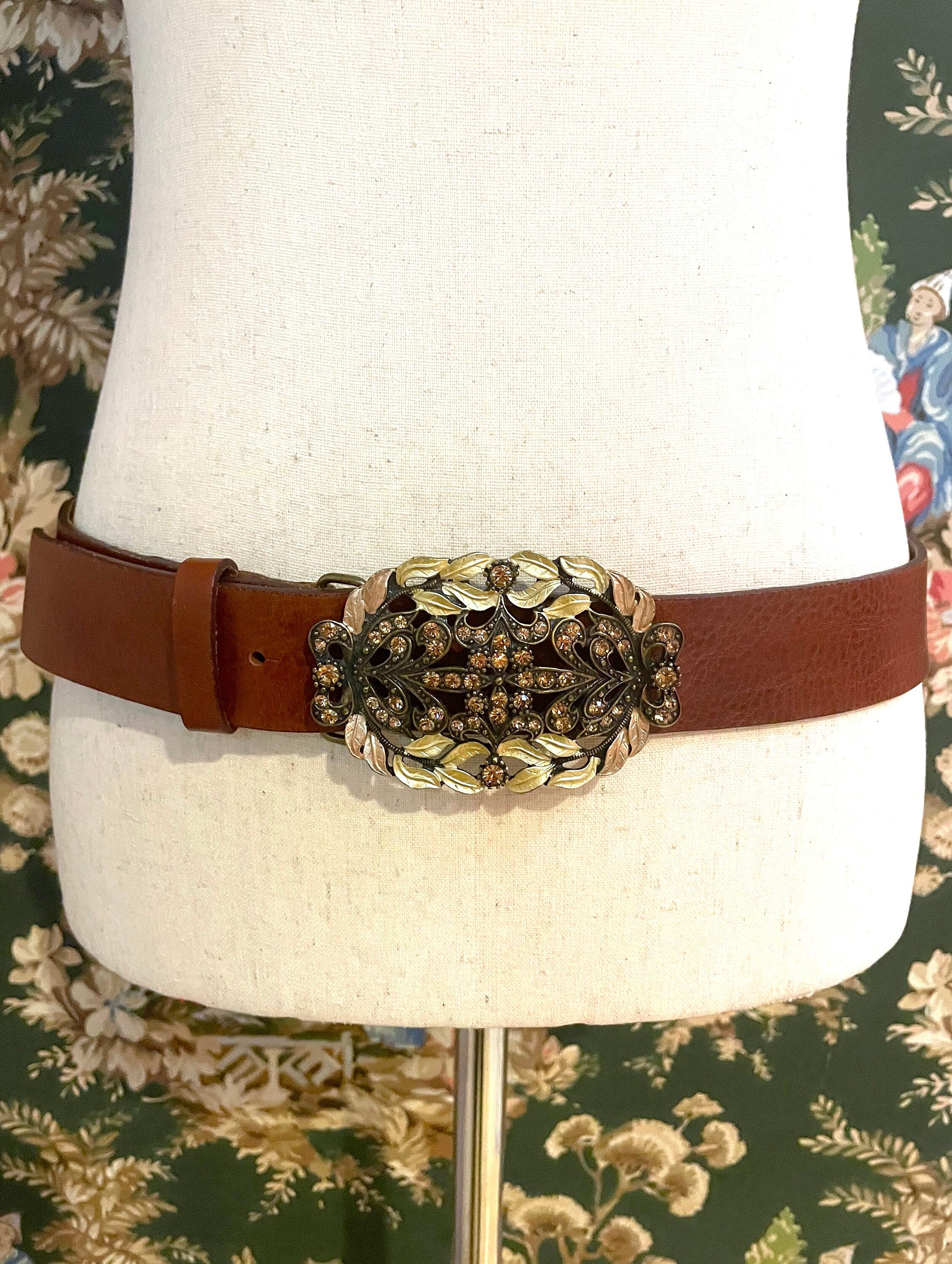 Y2K Vintage Western Belt With Brown Rhinestone Buckle by  display picture 3