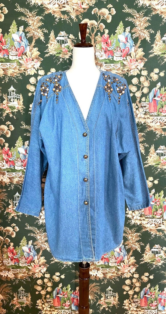 1980s Vintage Denim Shirt with Bead Detail (Large)