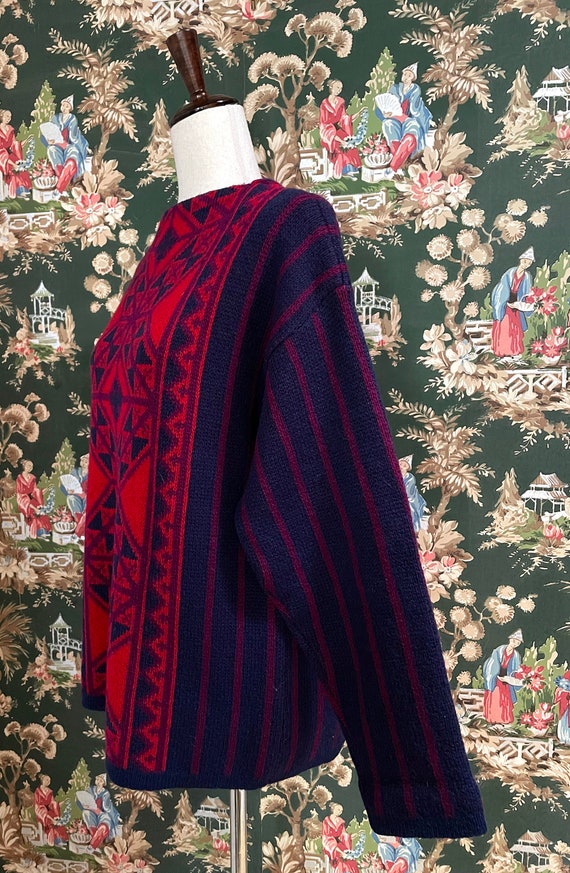 1960s/1970s Red and Blue Norwegian Wool Sweater - image 3