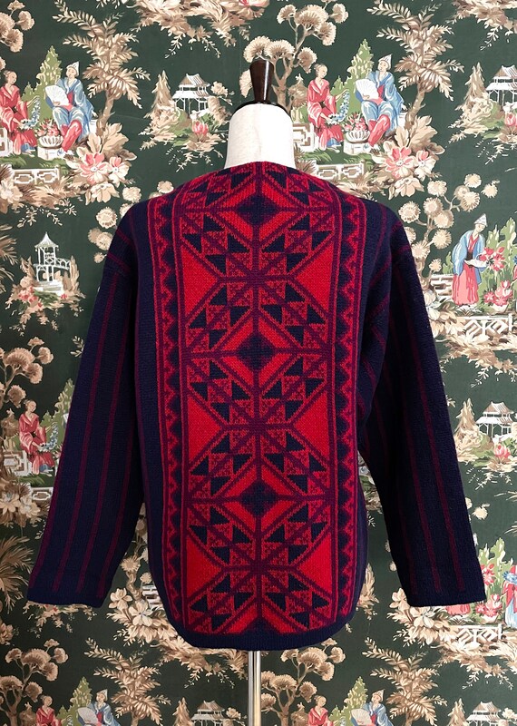 1960s/1970s Red and Blue Norwegian Wool Sweater - image 4