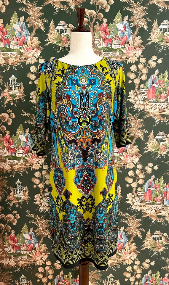 1990s Paisley Polyester Dress by Sandra Darren