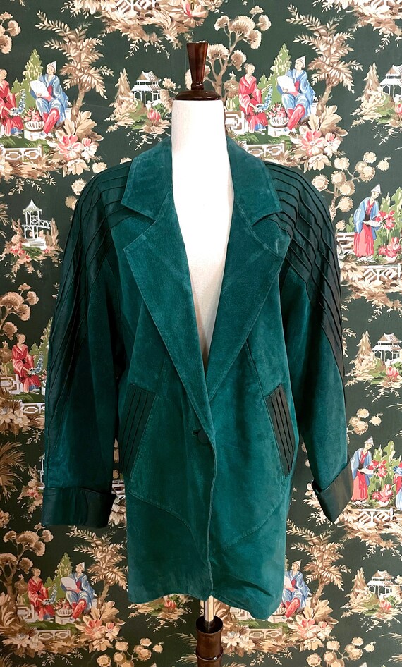 1980s Vintage Green Suede and Leather Oversized Ja