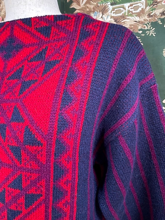 1960s/1970s Red and Blue Norwegian Wool Sweater - image 2