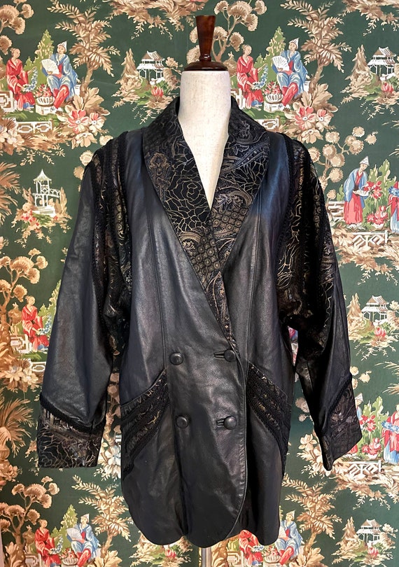 1980s/1990s Vintage Leather Coat with Metallic Det