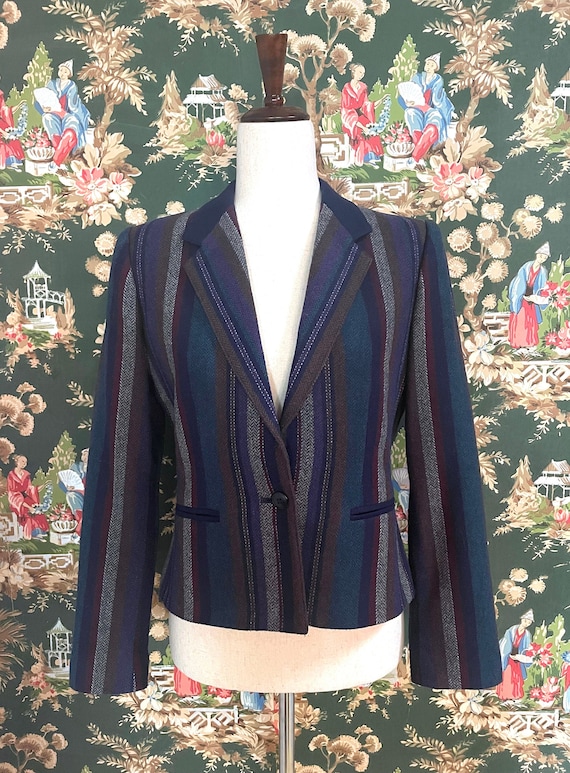 1980s Vintage Wool and Polyester Tweed Stripe Blaz