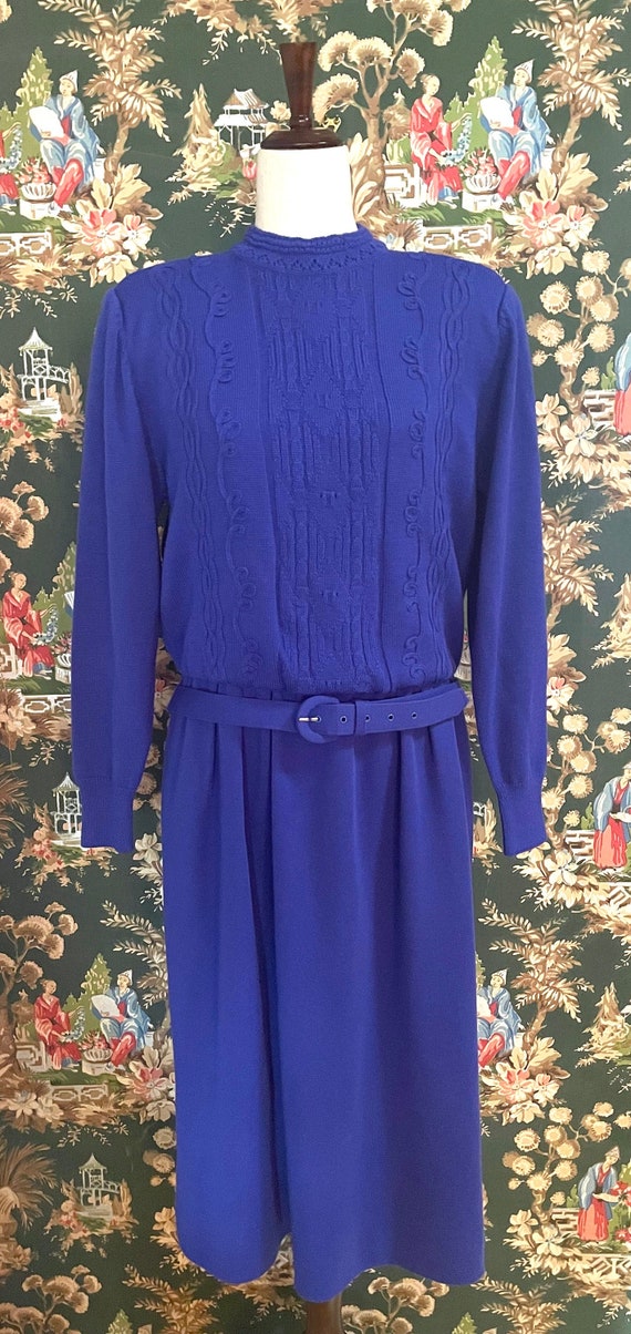 1980s Vintage Purple Sweater Dress with Belt