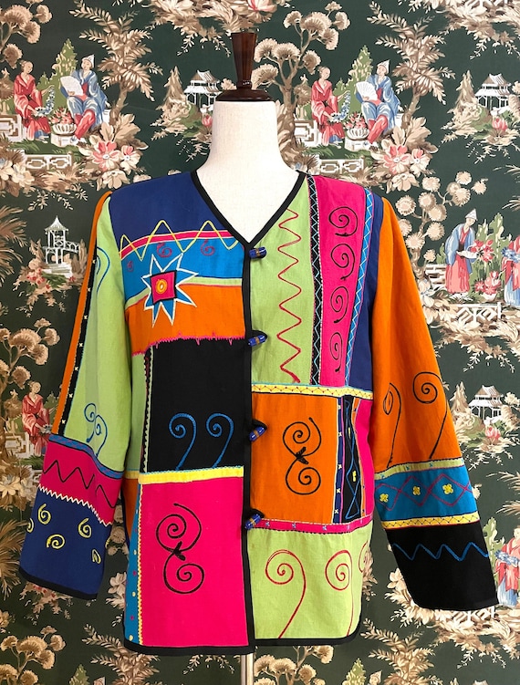 1990s Vintage Indigo Moon Patchwork Jacket