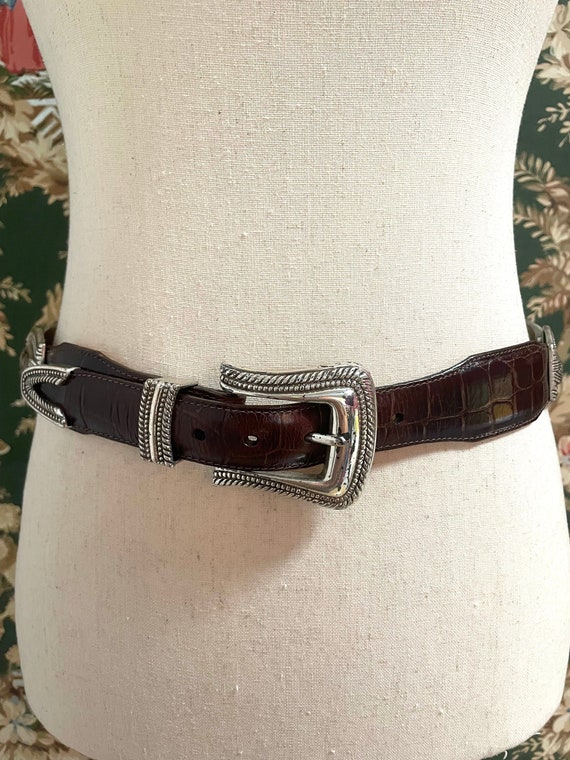 1990s Vintage Brown Croc and Silver Western Belt b