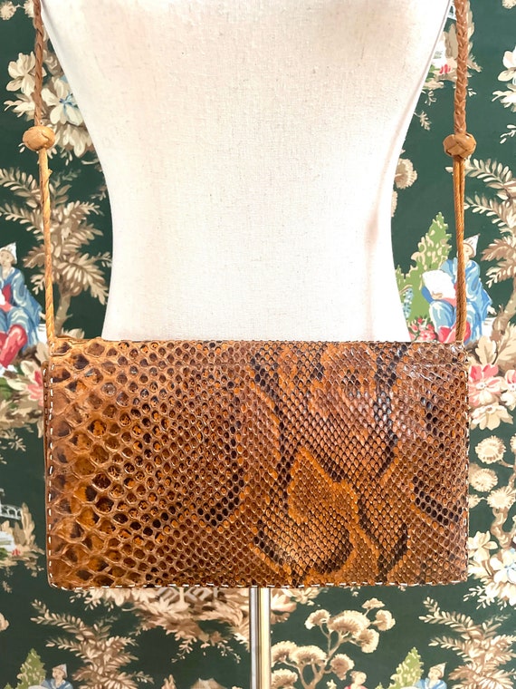 1970s Vintage Brown Snakeskin Shoulder Bag