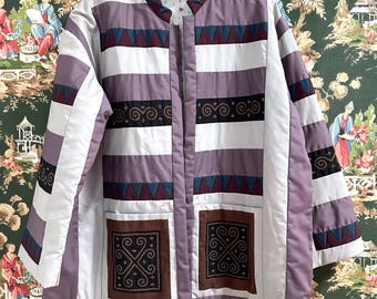 Chaqueta acolchada de patchwork Y2K hecha a mano (talla grande)