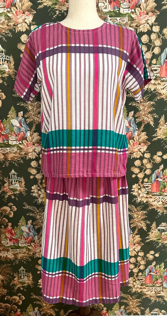 1980s Vintage Cotton Plaid Top and Skirt Set