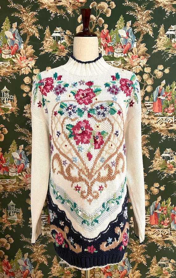 1990s Vintage Ramie and Cotton Sweater with Floral