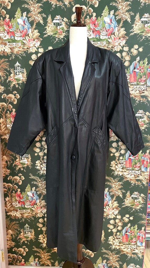 1980s Vintage Long Leather Coat (Medium) - image 1